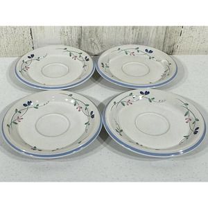 Allegro Stoneware Hearthside Floral Blue Pattern Lot of 4 saucers